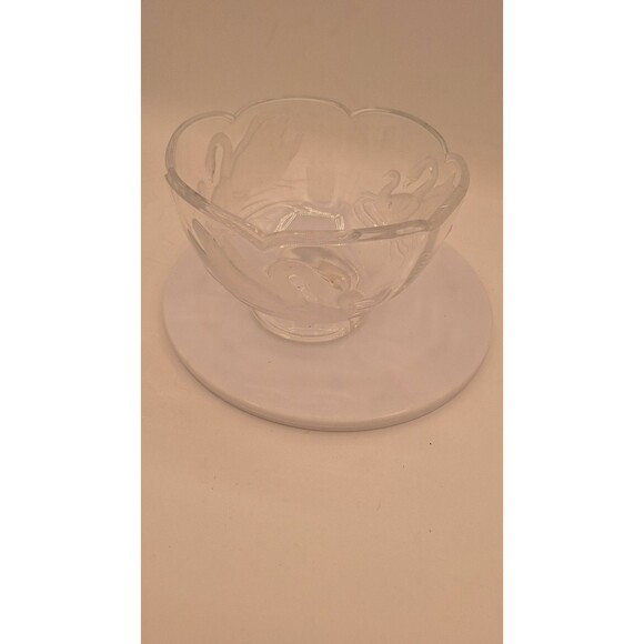 Lead Crystal Footed Bowl w/ Frosted Embossed Swans‎ Scalloped Compote 4" x 6" - Picture 8 of 8